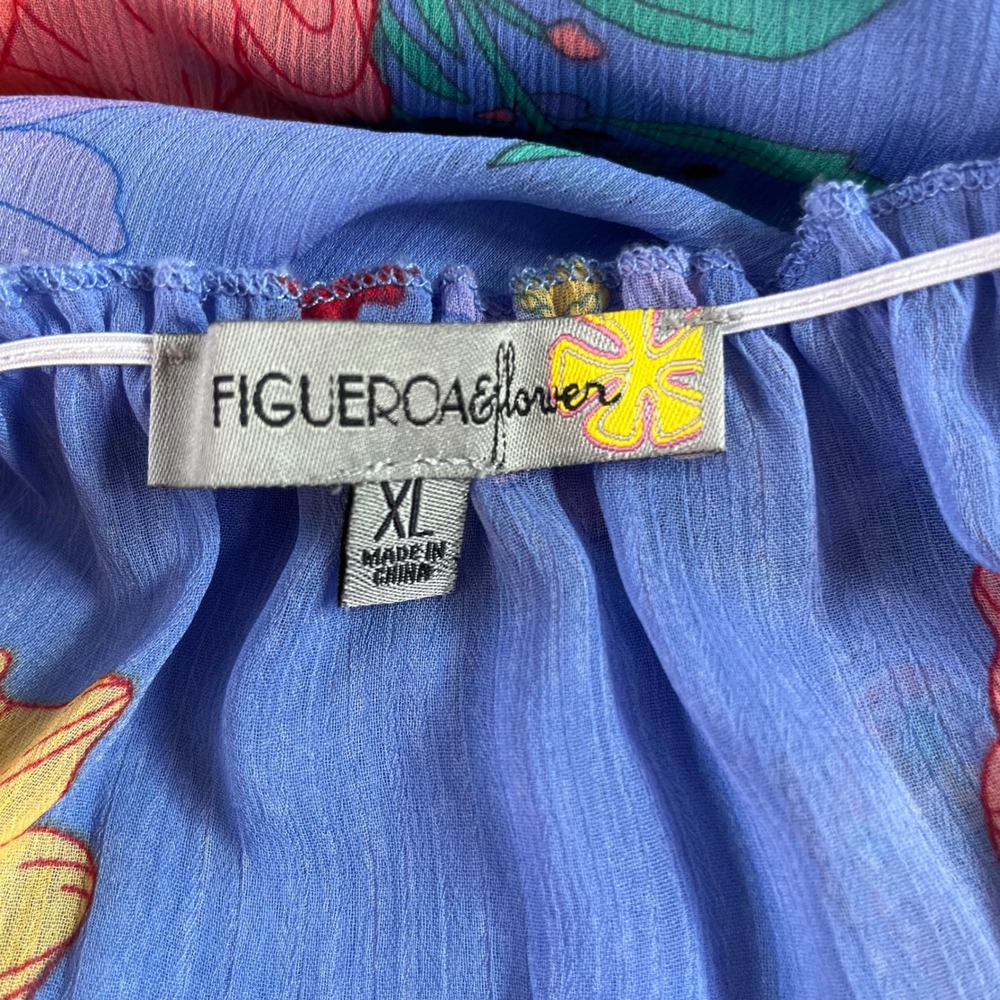 Figueroa & Flower Tiered Maxi Dress Women XL Blue Floral Smocked Boho F800153C10 - Picture 4 of 9
